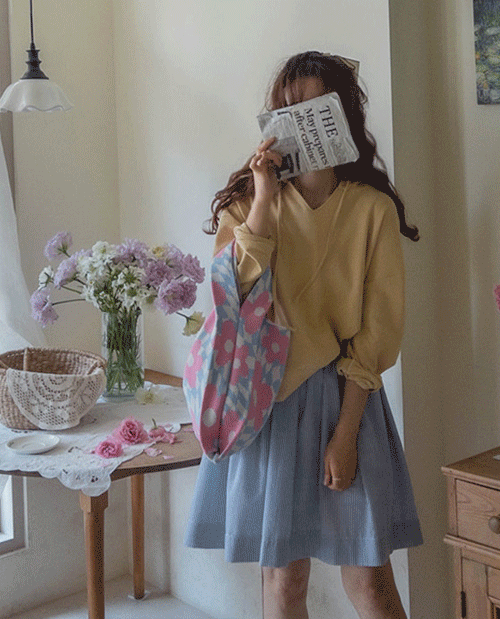 leelin-[슈핑크 플라워 니트 가방]♡韓國女裝袋