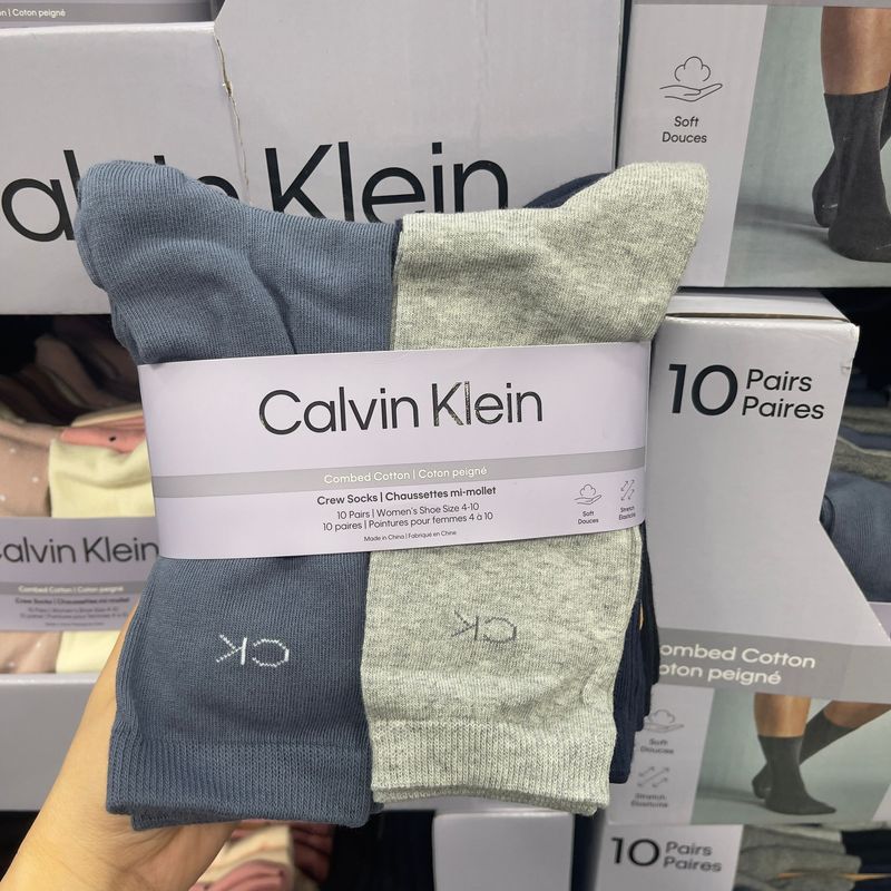 【加拿大空運直送】CALVIN KLEIN Women’s Crew Socks 女式圓領襪 (黑灰藍色  /10對裝)